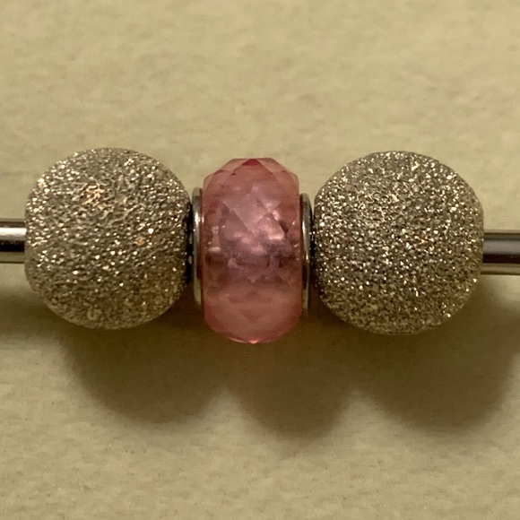Jewelry - 3 Charm Beads: 2 Glitter & Pink Sterling Italy